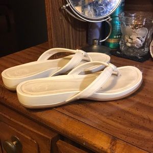 White Leather Wedge Sandals